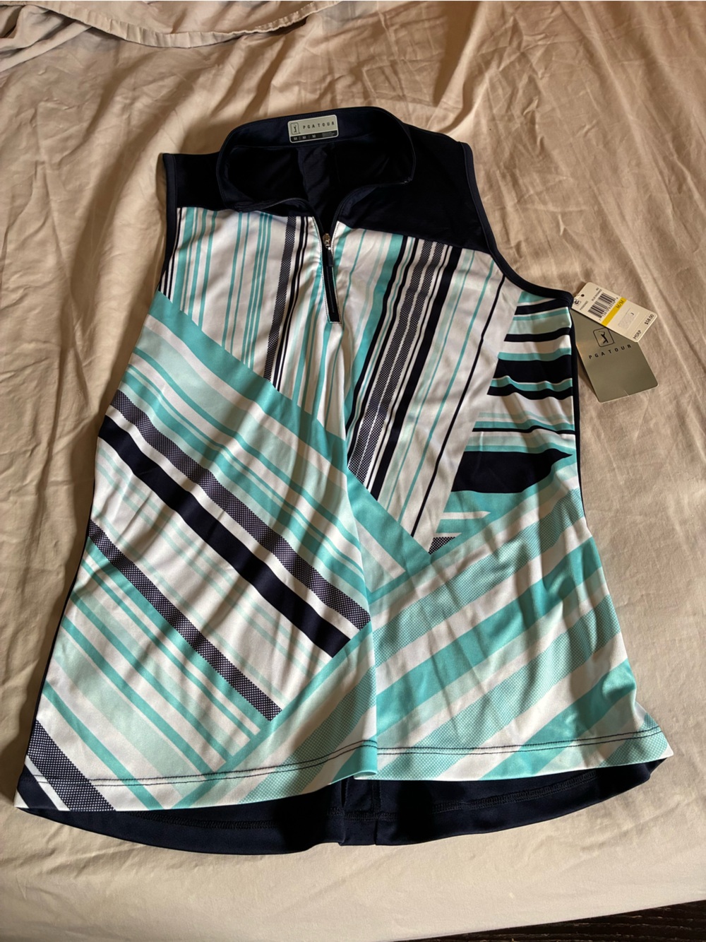 PGA Tour Aqua, Navy & White Striped Golf Tank